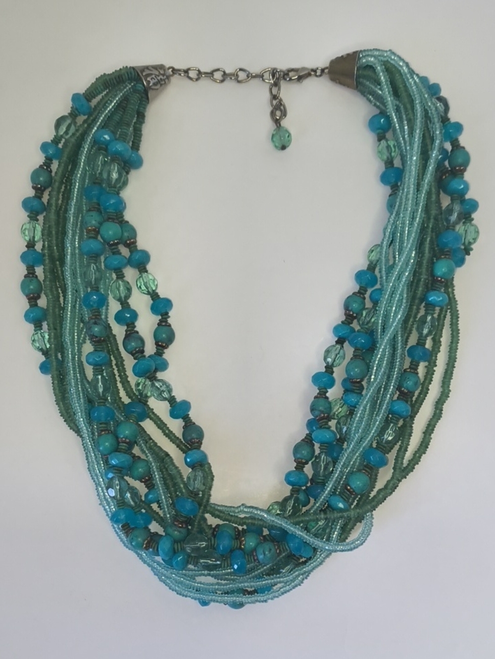 Multi-Strand Teal Beaded Statement Necklace - Women Jewelry